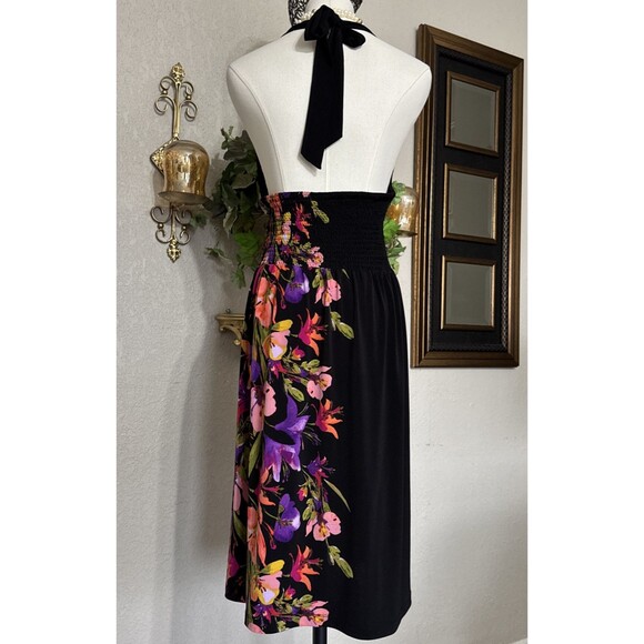 Women’s Halter Dress Black Multicolor Art Floral Mock Elastic Back Size XL - Picture 10 of 14